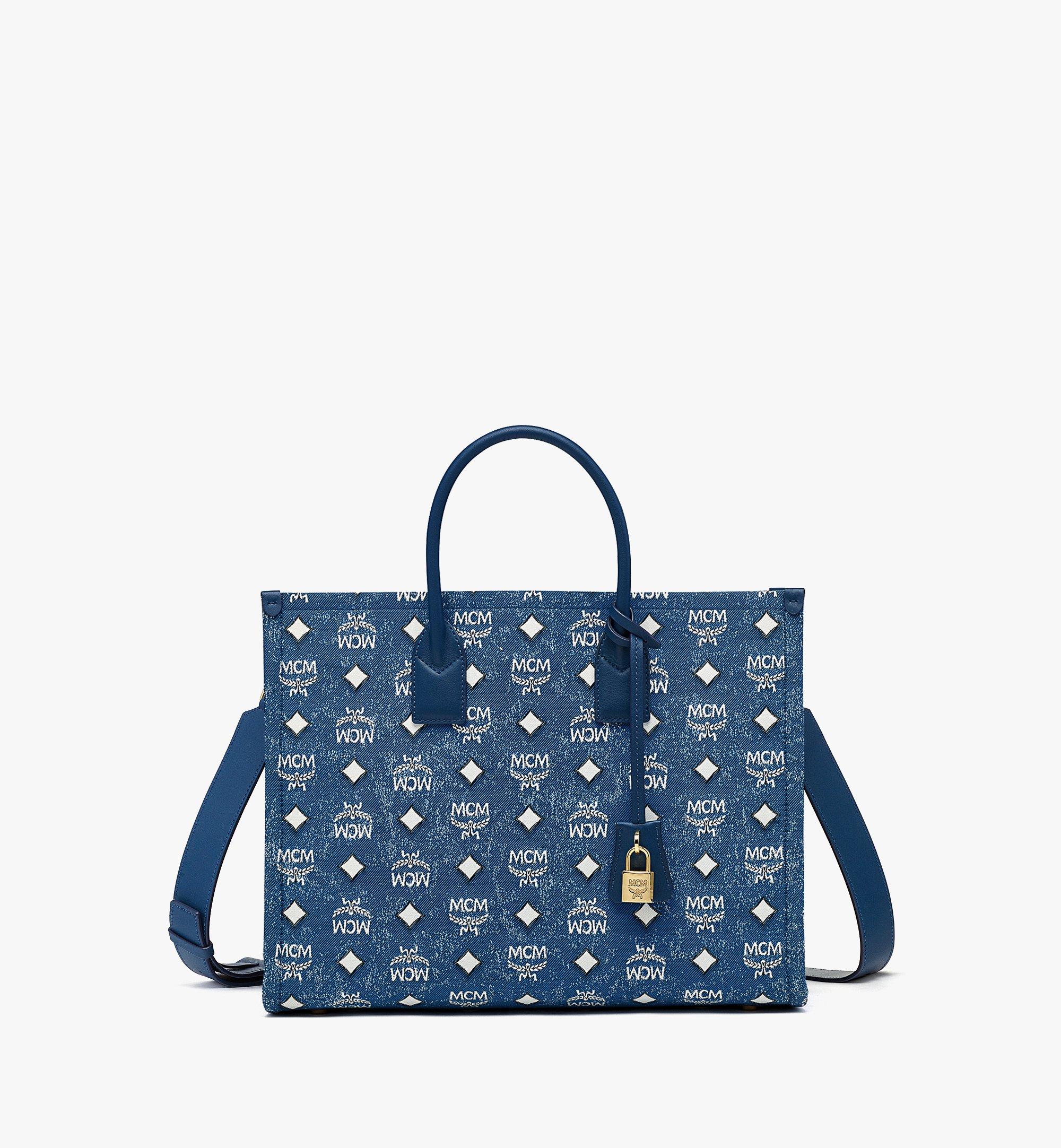 Blue mcm store tote bag